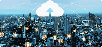Urban network visualization representing Scrift's scalable cloud infrastructure services, designed to support secure AI-powered platforms and agile DevOps environments.