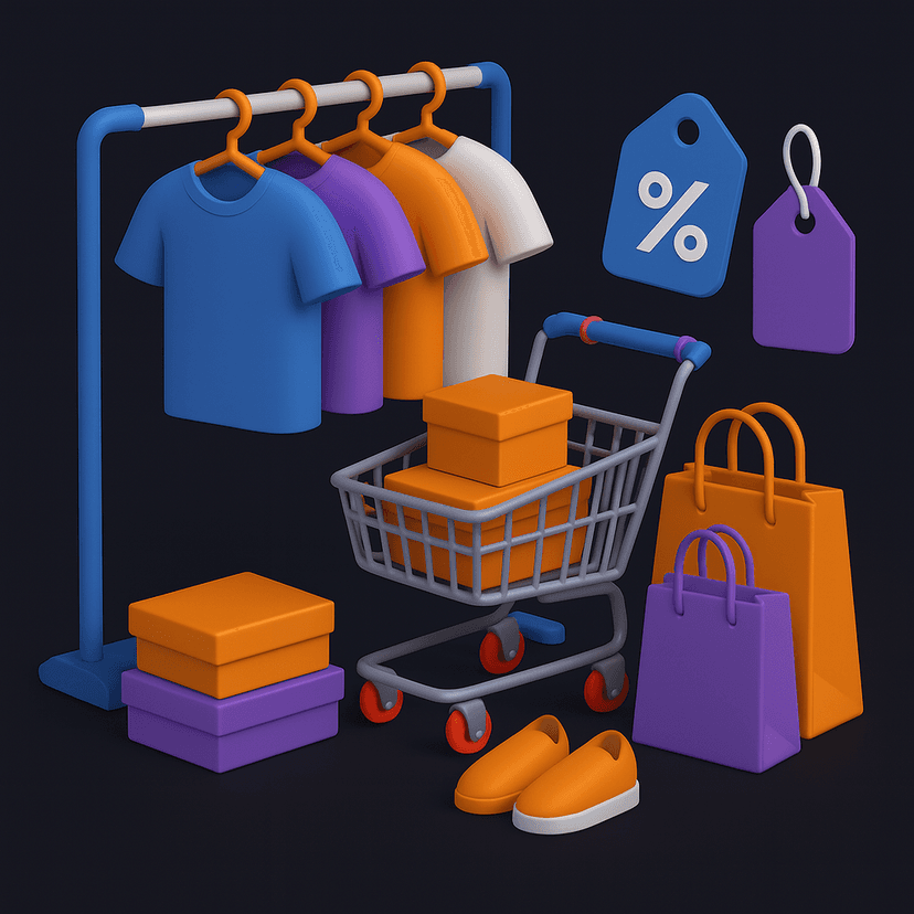 Shopping cart filled with mobile devices in a digital aisle, representing Scrift's AI-powered retail and e-commerce solutions for personalized experiences and intelligent inventory management.