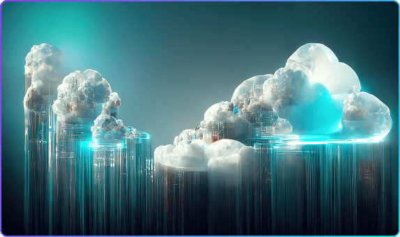 Futuristic digital cloudscape symbolizing Scrift's cloud and DevOps services, focused on scalable infrastructure, cloud automation, and intelligent deployment pipelines.