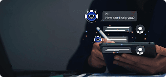 User interacting with AI chatbot on a tablet, representing Scrift's AI-powered virtual assistant services developed through custom AI and machine learning solutions.