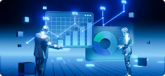 Futuristic data visualization showing Scrift's predictive analytics capabilities, powered by AI and machine learning for more thoughtful business decision-making.