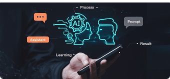 AI-powered assistant interface illustrating Scrift's AI-integrated mobile and web app development services, combining custom software and intelligent user interaction.