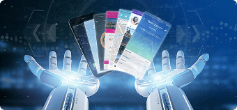 AI-powered interface design concept illustrating Scrift's AI-enhanced UI/UX design services for mobile and web applications.